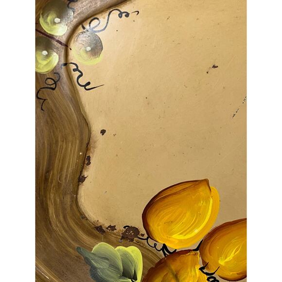 NASHCO Tole Hand-Painted Toleware Tray Fruit Flowers Large  27" x 20” - Picture 5 of 15